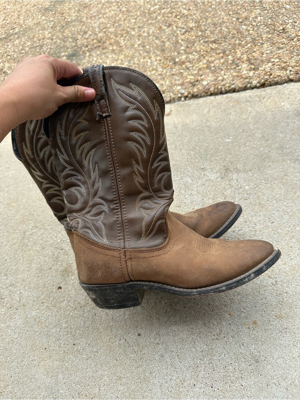 Laredo Brown Two-Tone Western Embroidered Heeled Boots